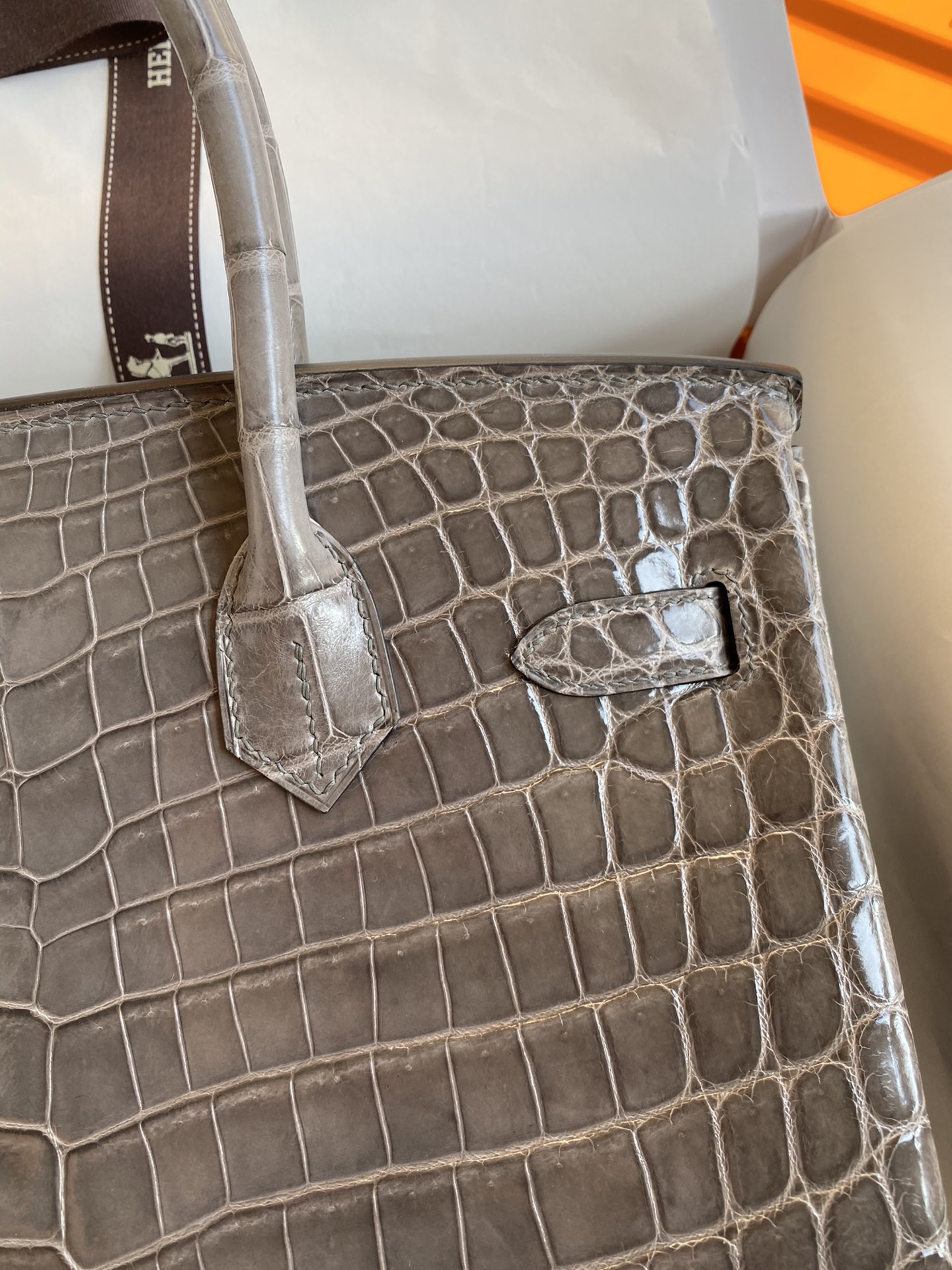 Hermes Birkin 30CM Handmade Bag In Etoupe Crocodile Niloticus Shiny Skin